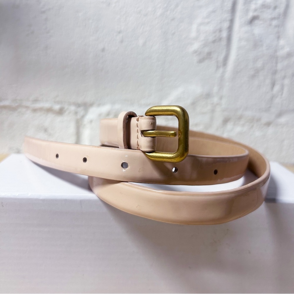J.Crew Blush Pink Patent Women’s Skinny Genuine Leather Belt Sz XS Gold Buckle